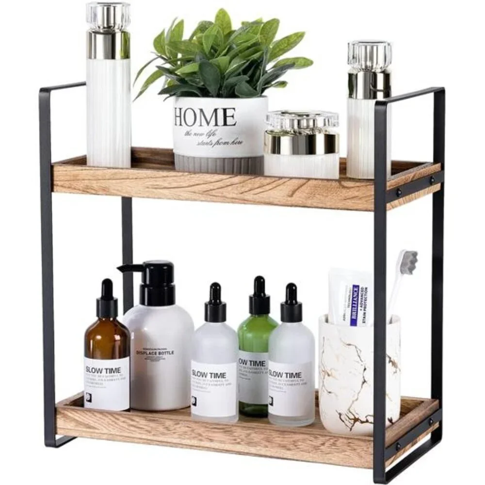 2Tier Countertop Organizer for Bathroom Counter Wood Bathroom Counter Organizers